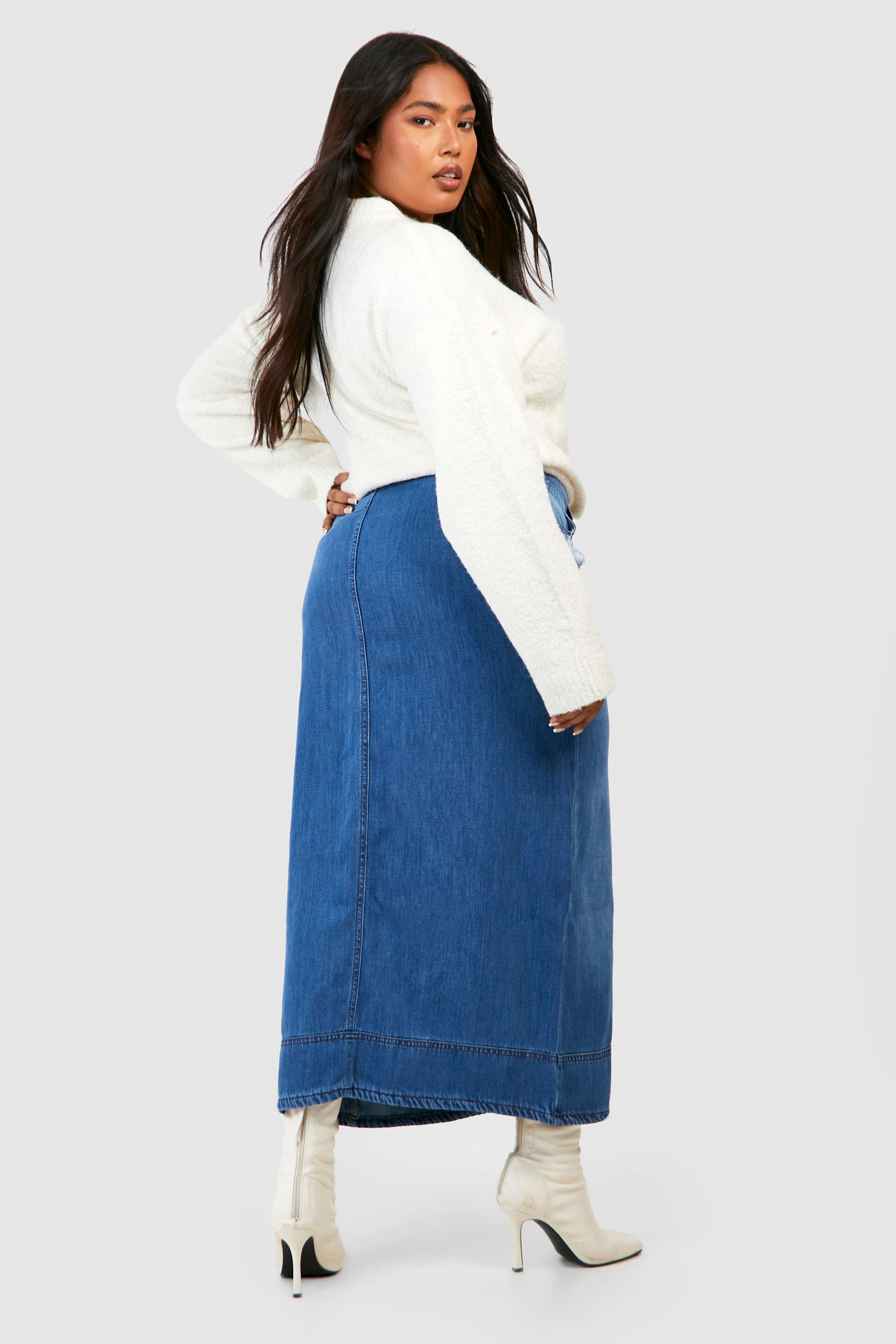 Plus size hotsell denim skirt boohoo